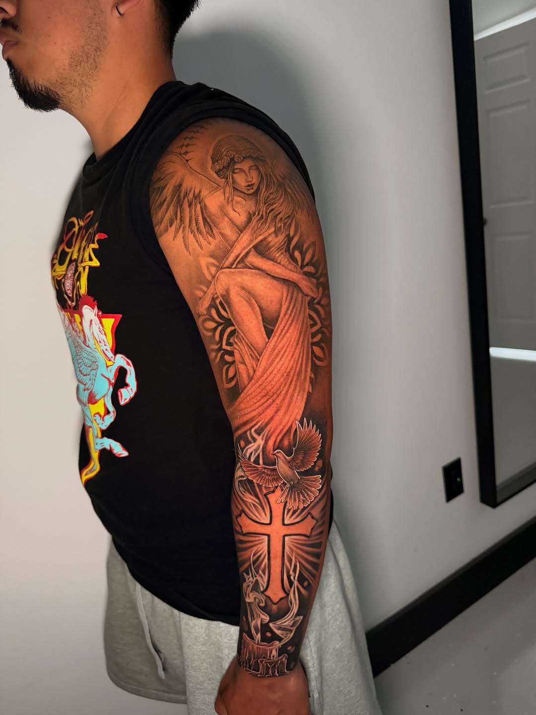 Tattoo by @monicas_tattoos — realism, black_and_grey