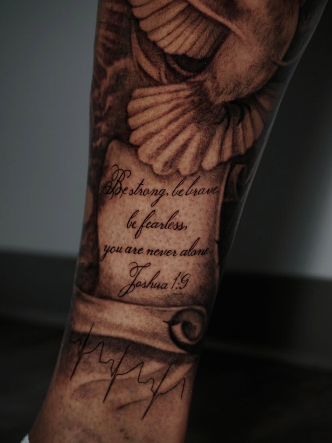 Tattoo by @sabstatts — black_and_grey, lettering_script