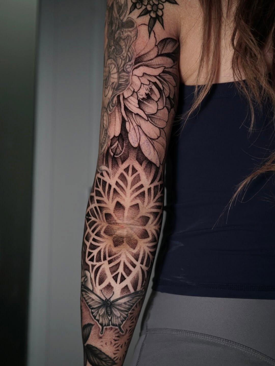 Tattoo by @sabstatts — black_and_grey, dotwork