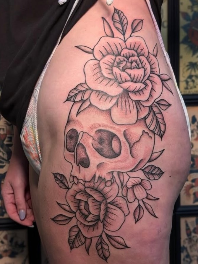 Tattoo by @qualiitygreen — black_and_grey, illustrative