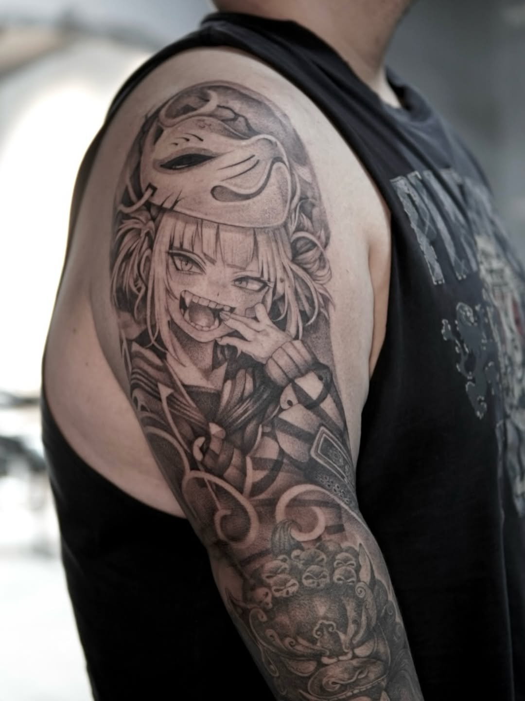 Tattoo by @arhem_tattoo — anime, black_and_grey