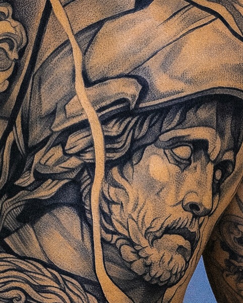 Tattoo by @vegas_tattoo_maksbrand โ realism, black_and_grey
