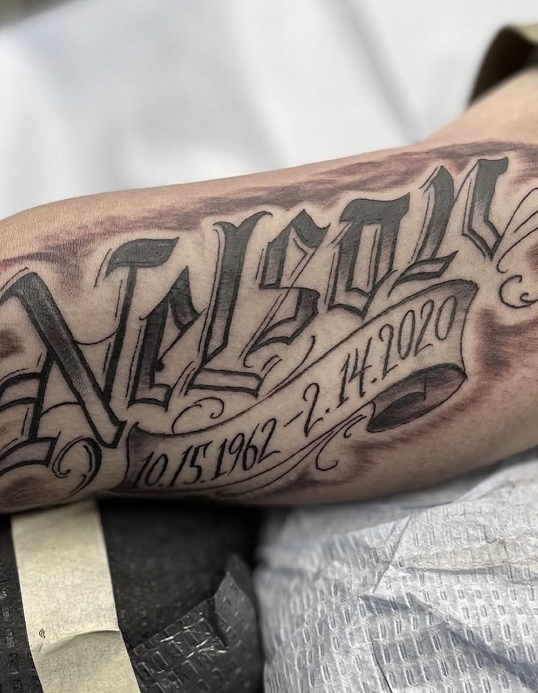 Tattoo by @kellykalani — lettering_script, chicano