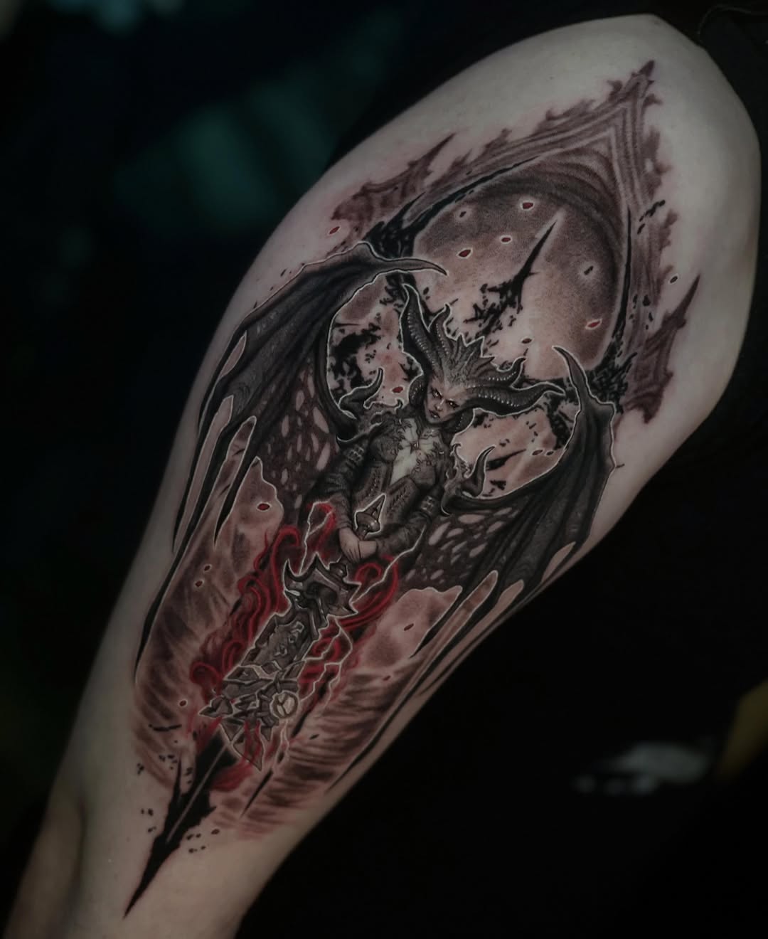 Tattoo by @alora.borealis.art โ dark_realism, blackwork