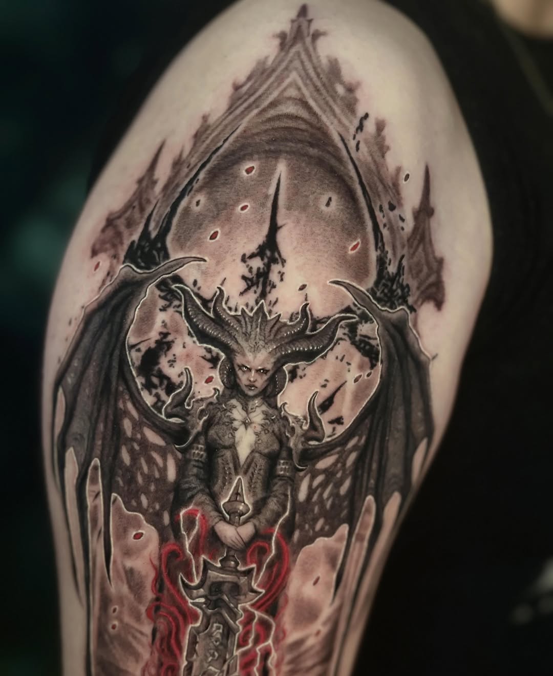 Tattoo by @alora.borealis.art โ dark_realism, blackwork