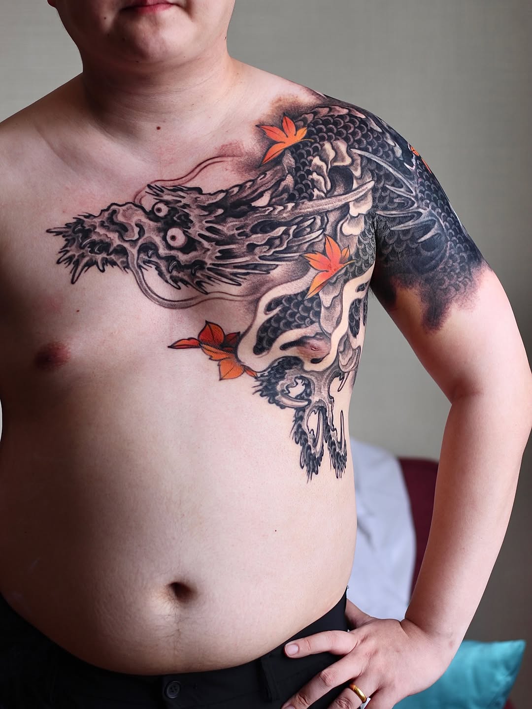 Tattoo by @xuruitattoo — japanese_irezumi, black_and_grey