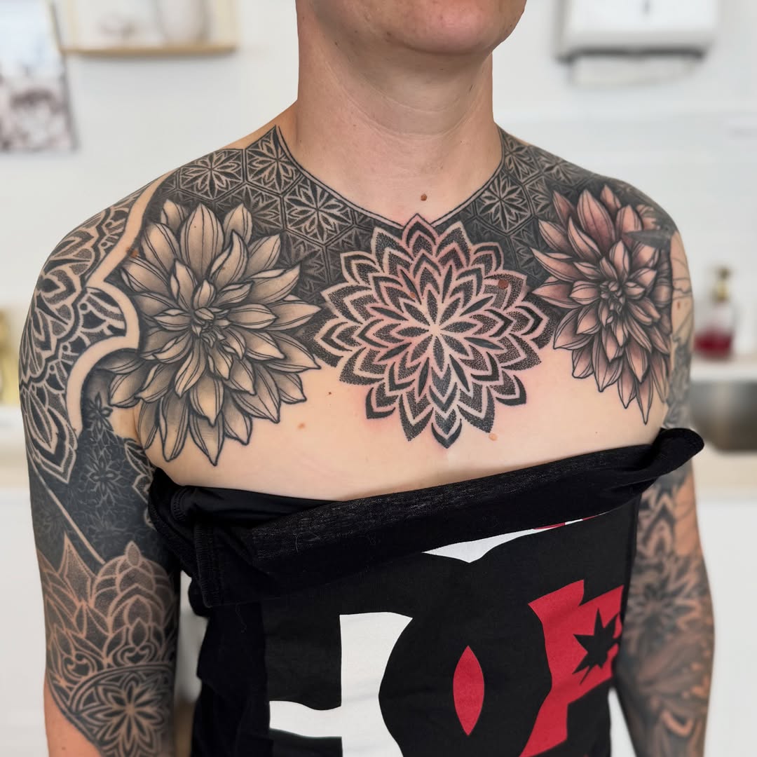 Tattoo by @fleur.tattoos — black_and_grey, geometric