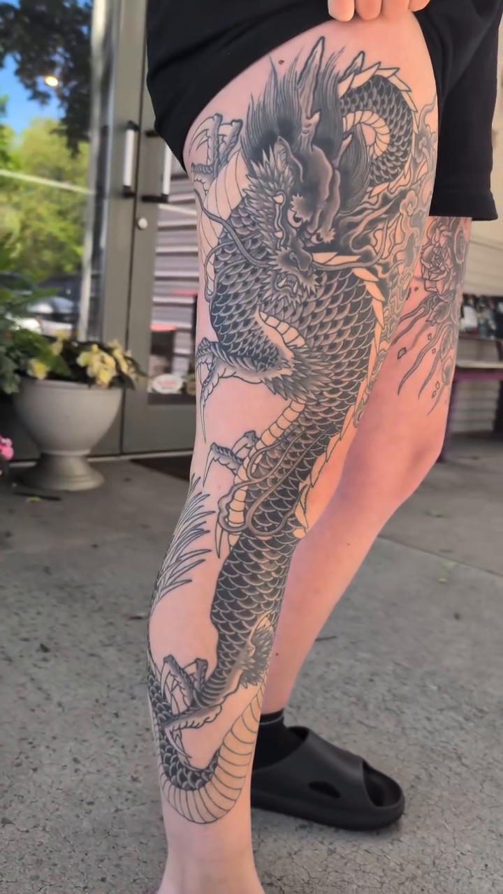 Tattoo by @amukaitattoos — japanese_irezumi, black_and_grey