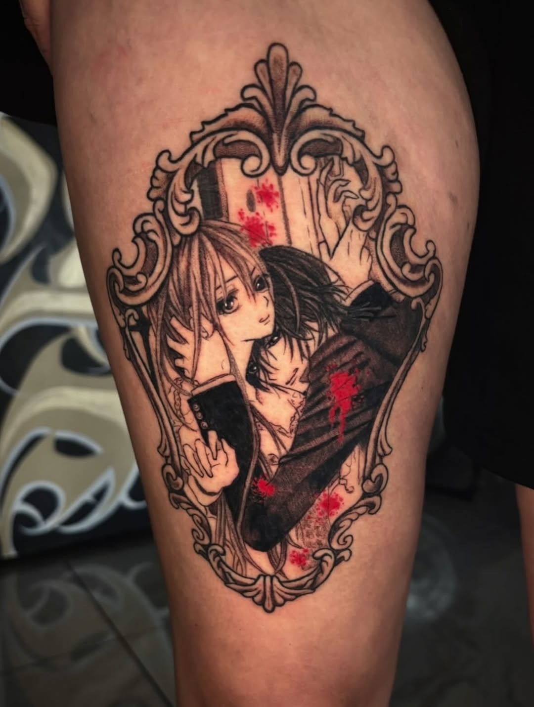 Tattoo by @cryptid.tattoo — anime, black_and_grey