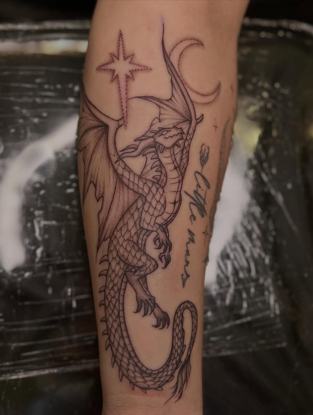 Tattoo by @lady.ames — fine_line, black_and_grey