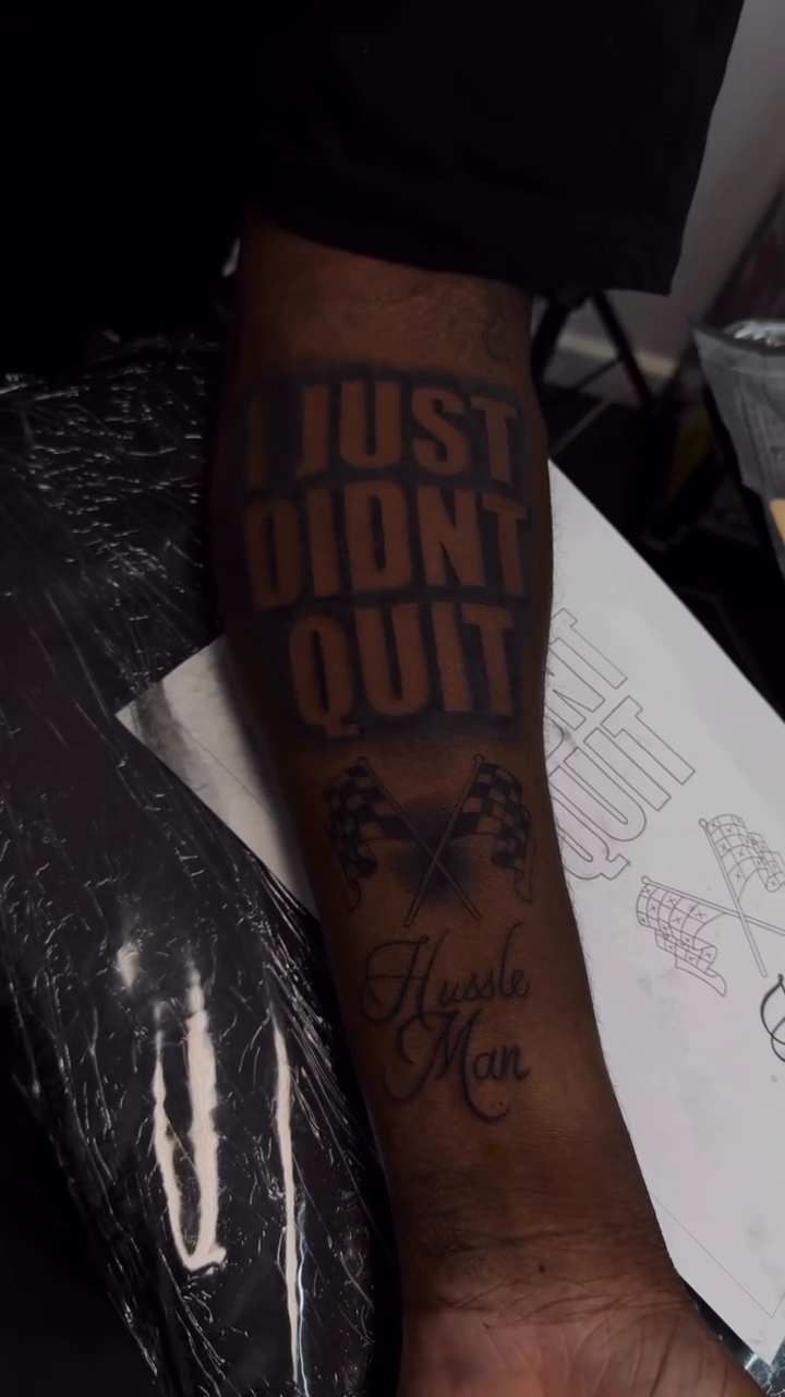 Tattoo by @rperkinstattoos — lettering_script, blackwork