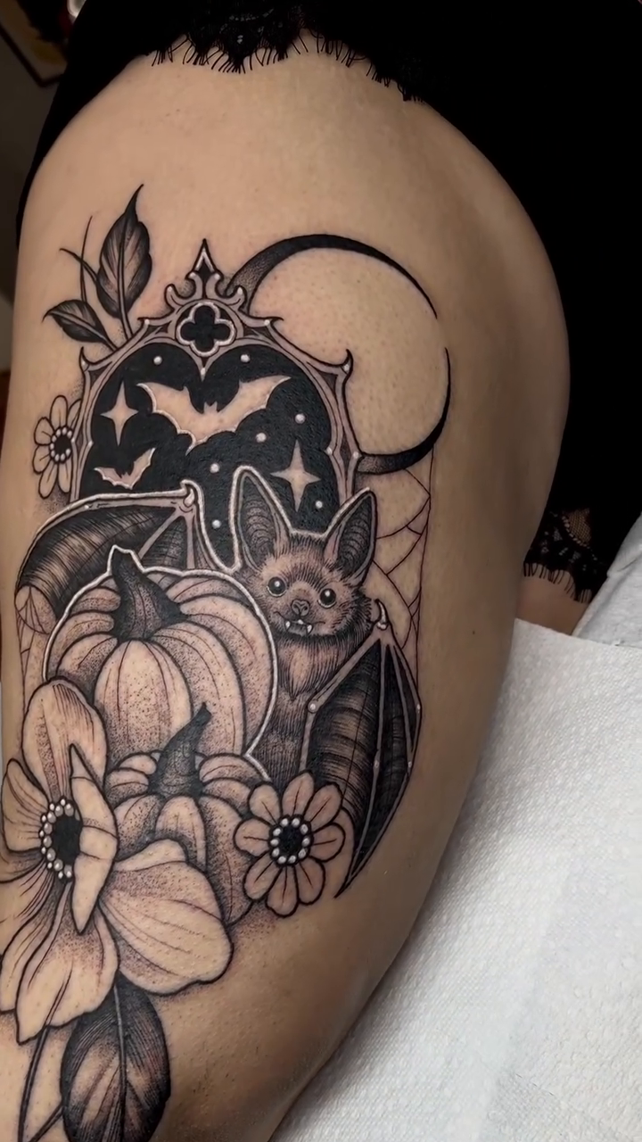 Tattoo by @krissydiane_tattoos — illustrative, black_and_grey