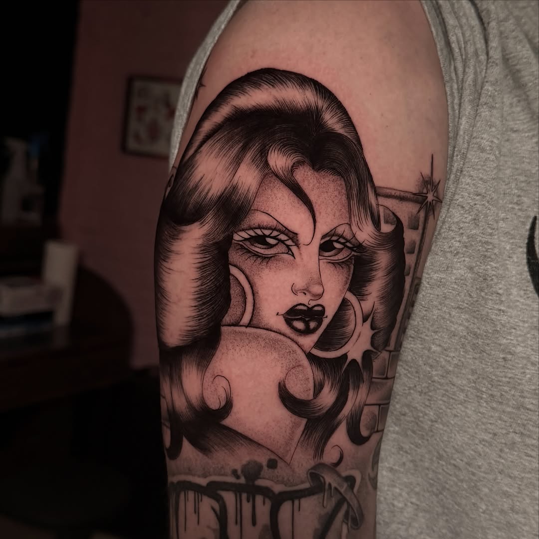 Tattoo by @ashleyworldpeace — chicano, black_and_grey
