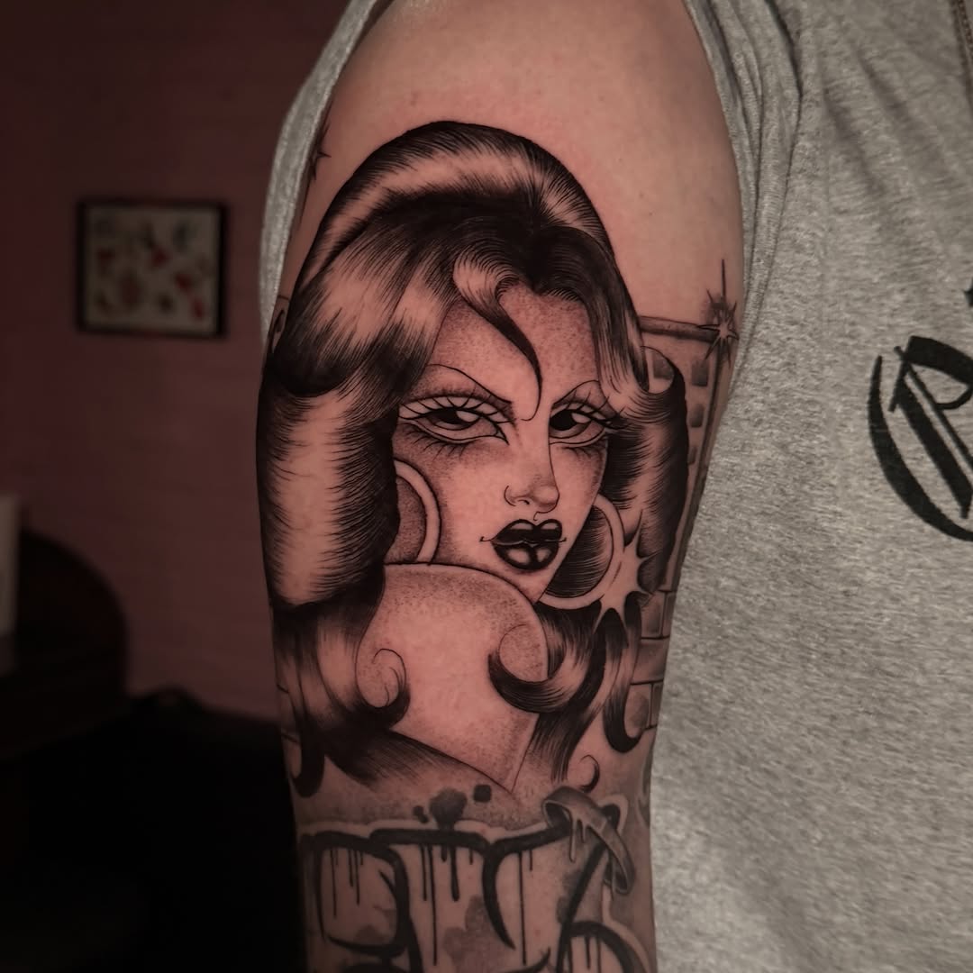 Tattoo by @ashleyworldpeace — chicano, black_and_grey
