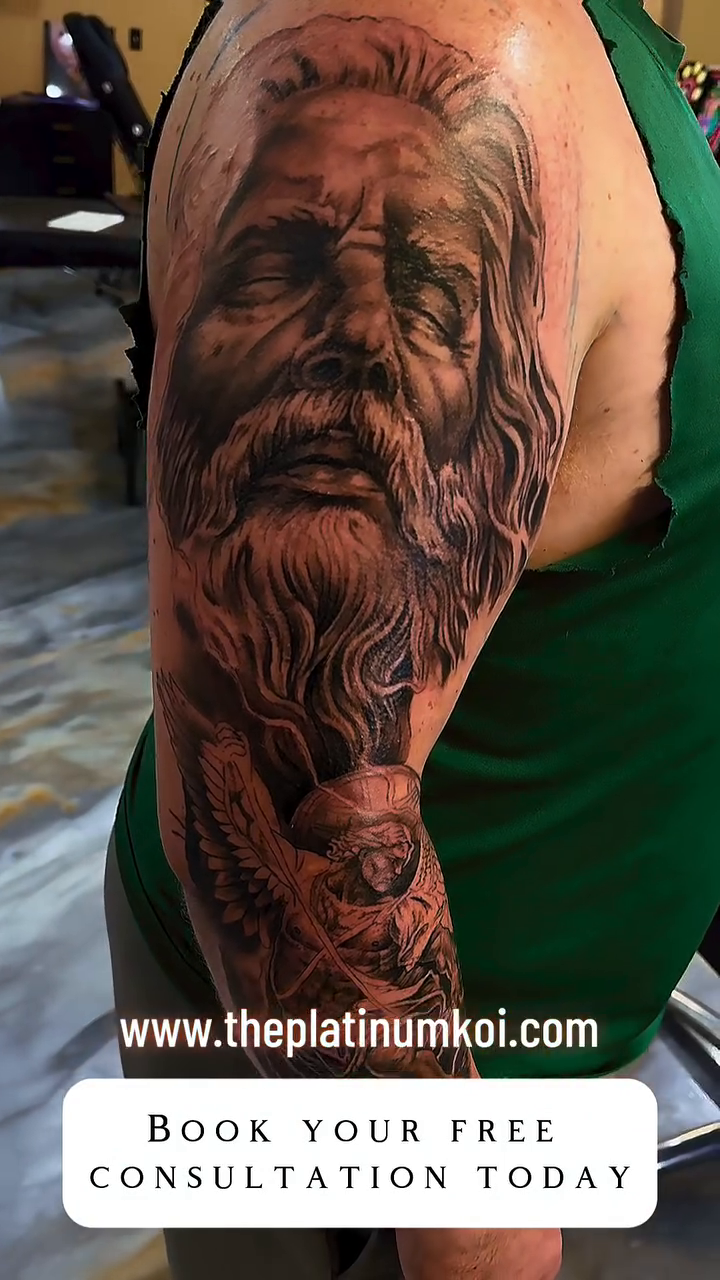 Tattoo by @rock_platinumkoi β realism, black_and_grey