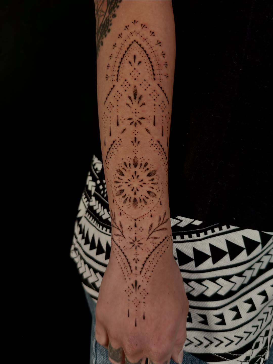 Tattoo by @tenderpoke — dotwork, geometric