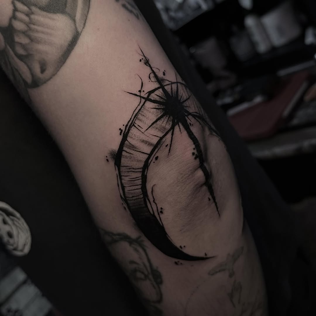 Tattoo by @quail.tattoos — blackwork, illustrative