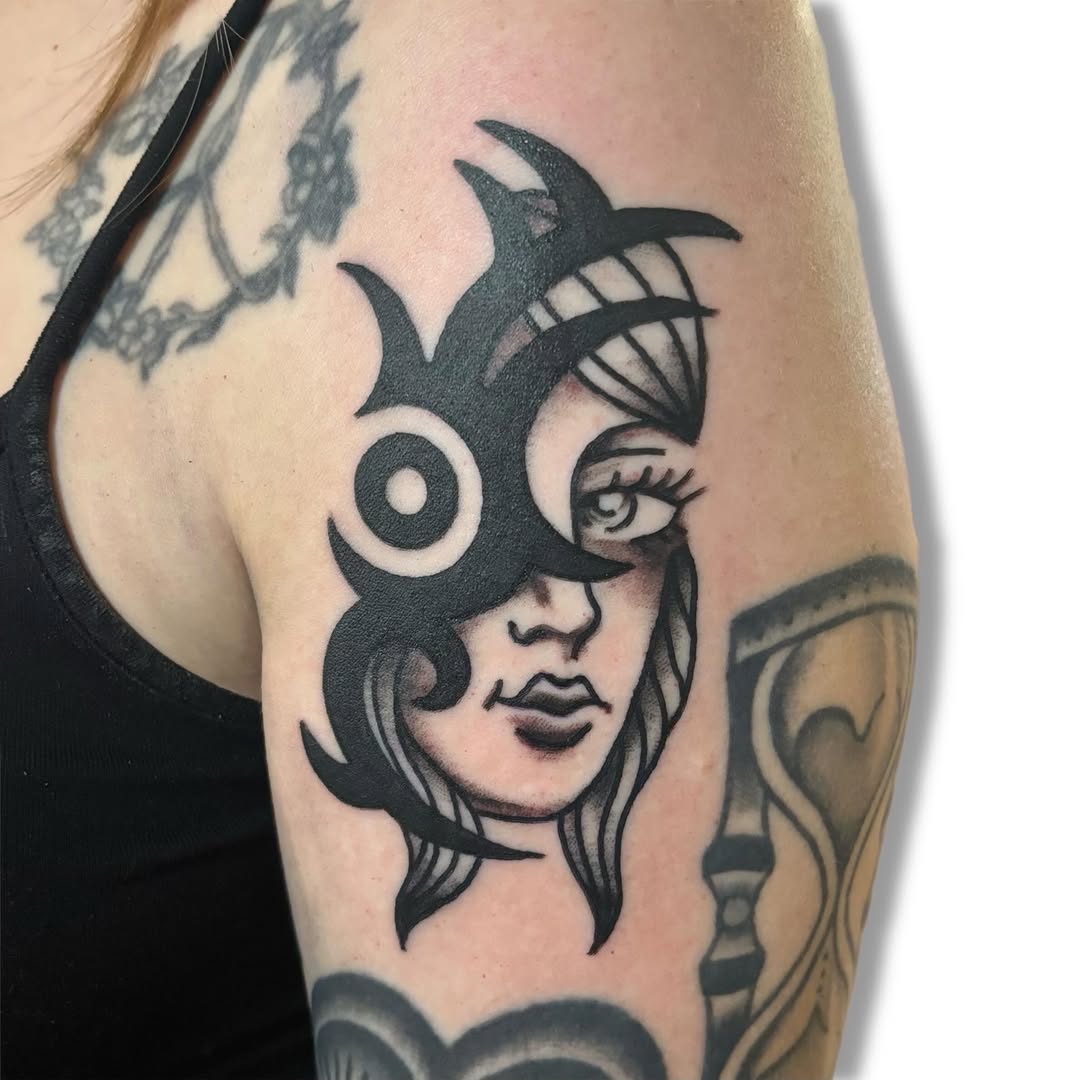 Tattoo by @plantpuketattoos — blackwork, black_and_grey