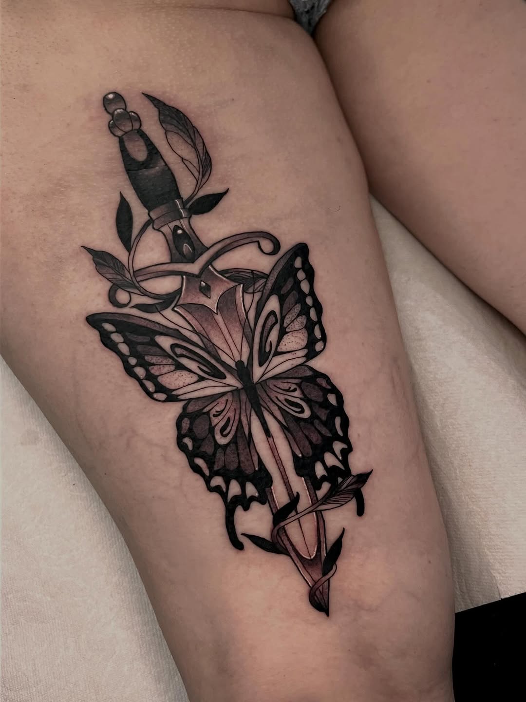 Tattoo by @liajeppesentattoos โ illustrative, black_and_grey