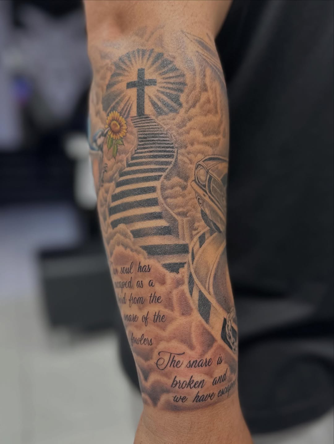 Tattoo by @viciousmarc — black_and_grey, lettering_script