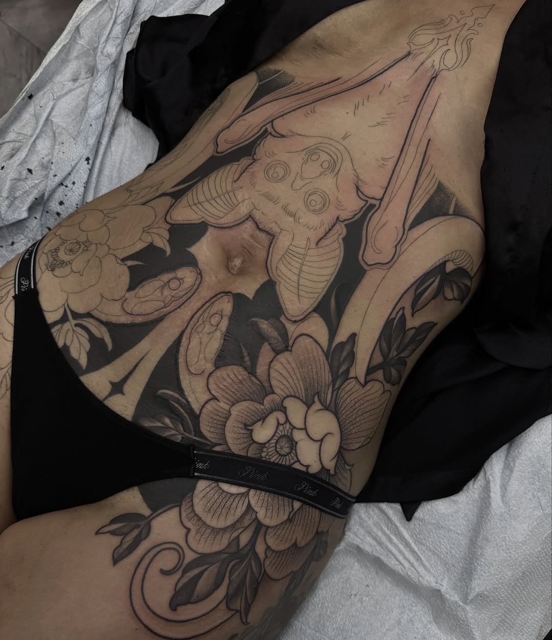 Tattoo by @dottedlines.2 — japanese_irezumi, black_and_grey