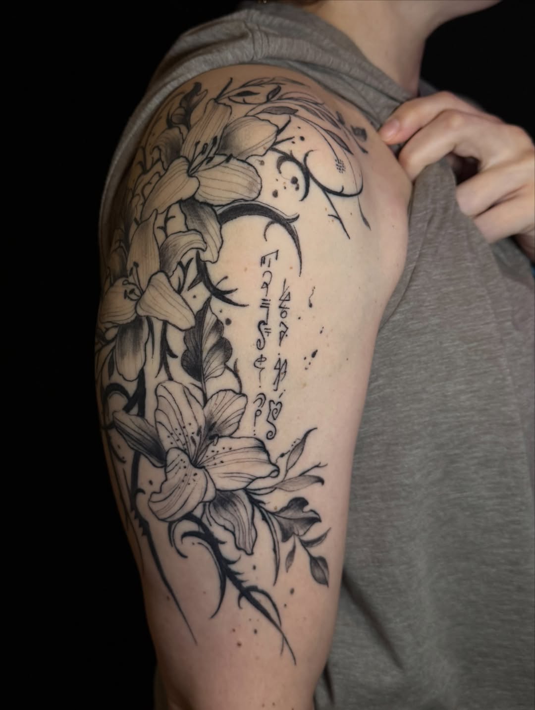 Tattoo by @wildcrafttattoo — black_and_grey