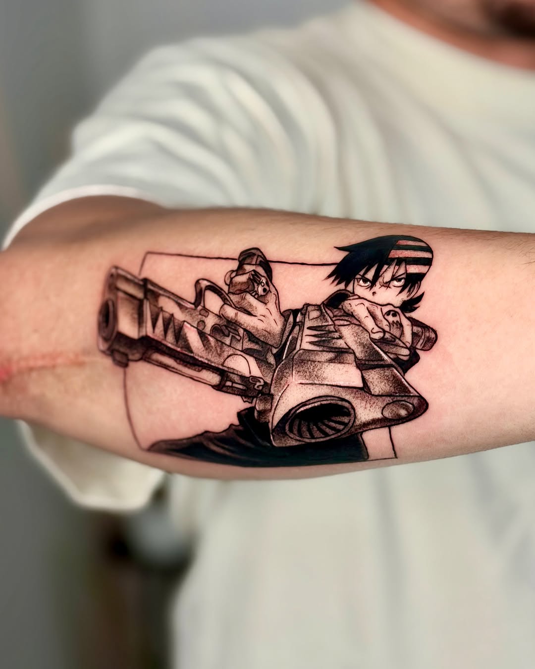 Tattoo by @_justq_inkkk โ anime, black_and_grey