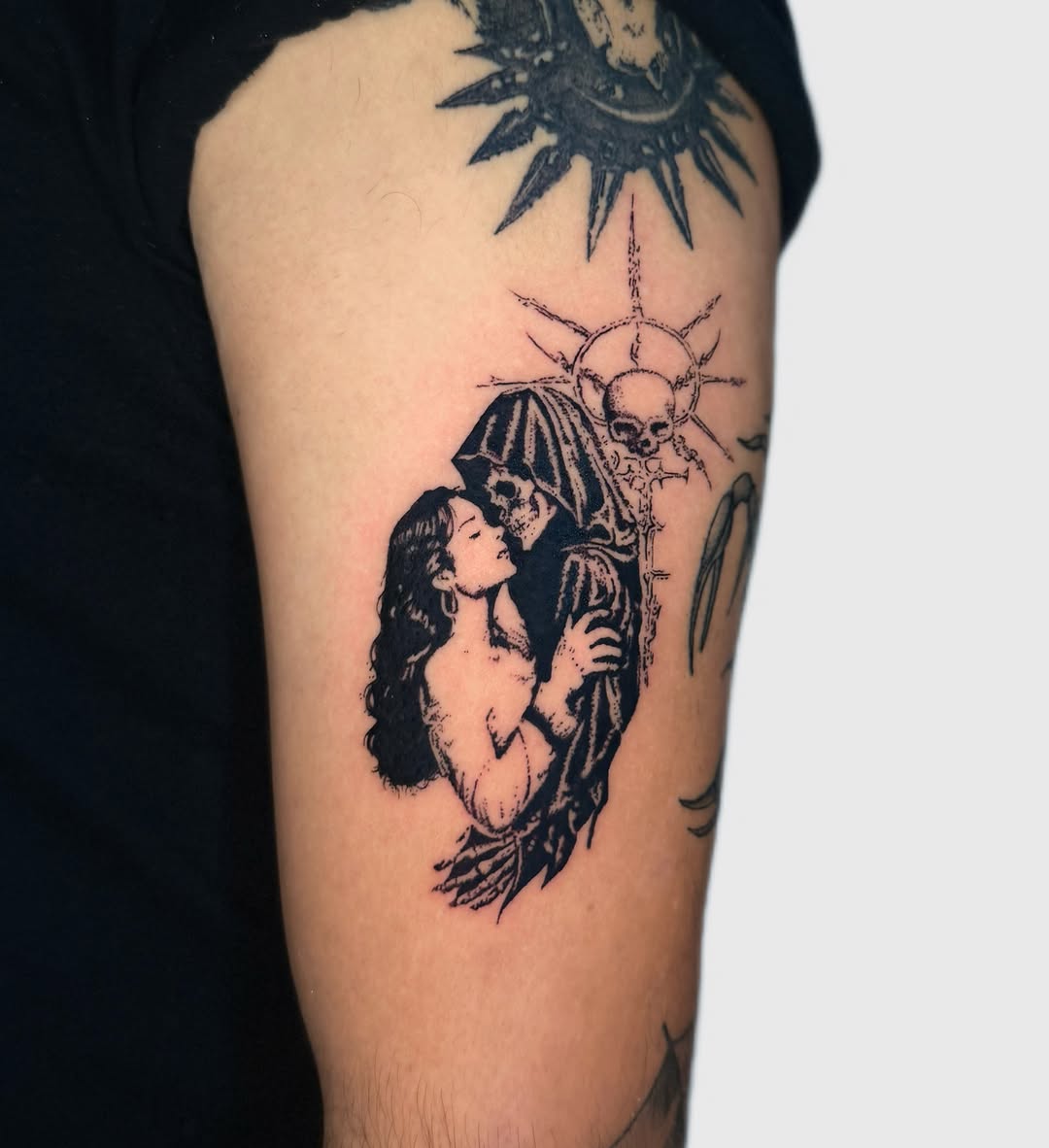 Tattoo by @nickyrose.tattoos โ blackwork, illustrative