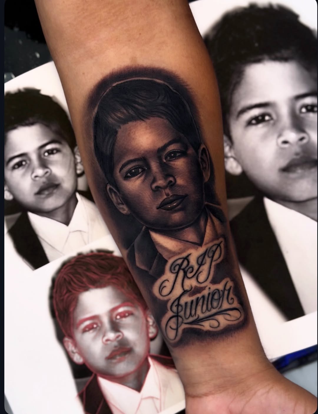 Tattoo by @bigrichtattoos — realism, lettering_script