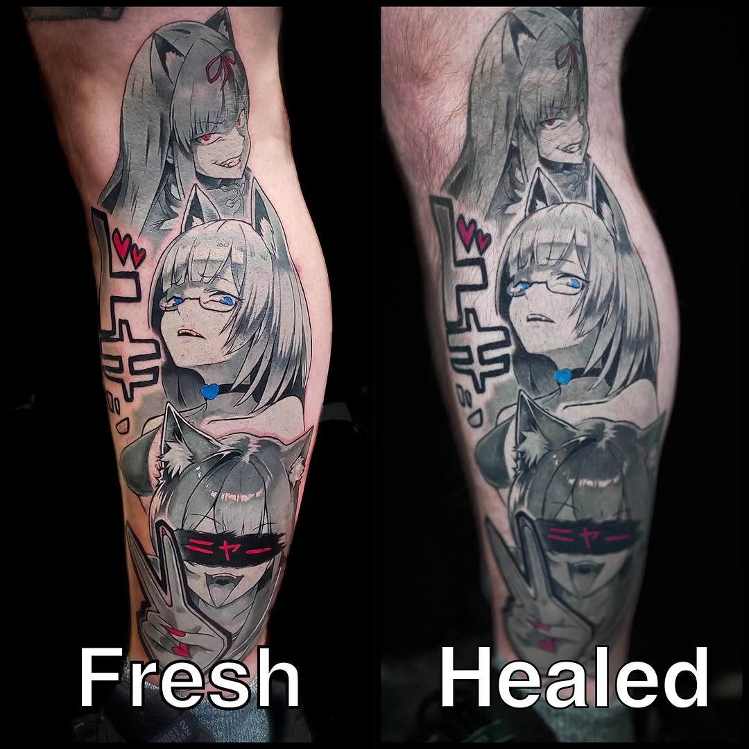 Tattoo by @anamarchant.art — anime, black_and_grey