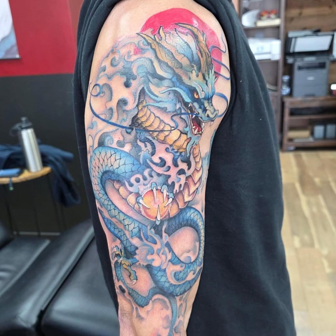 Tattoo by @lizzywiglz — japanese_irezumi, black_and_grey
