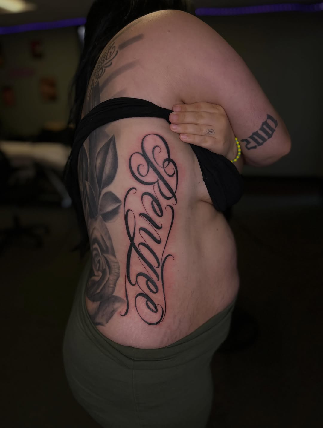 Tattoo by @benji_tattoos714 — lettering_script, black_and_grey