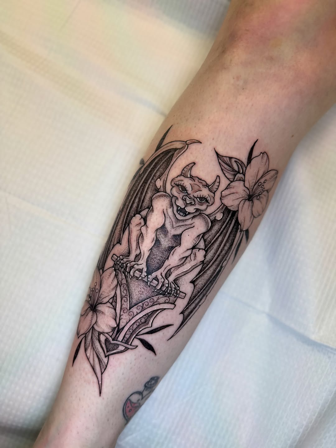 Tattoo by @mckennaskytattoos — illustrative, black_and_grey
