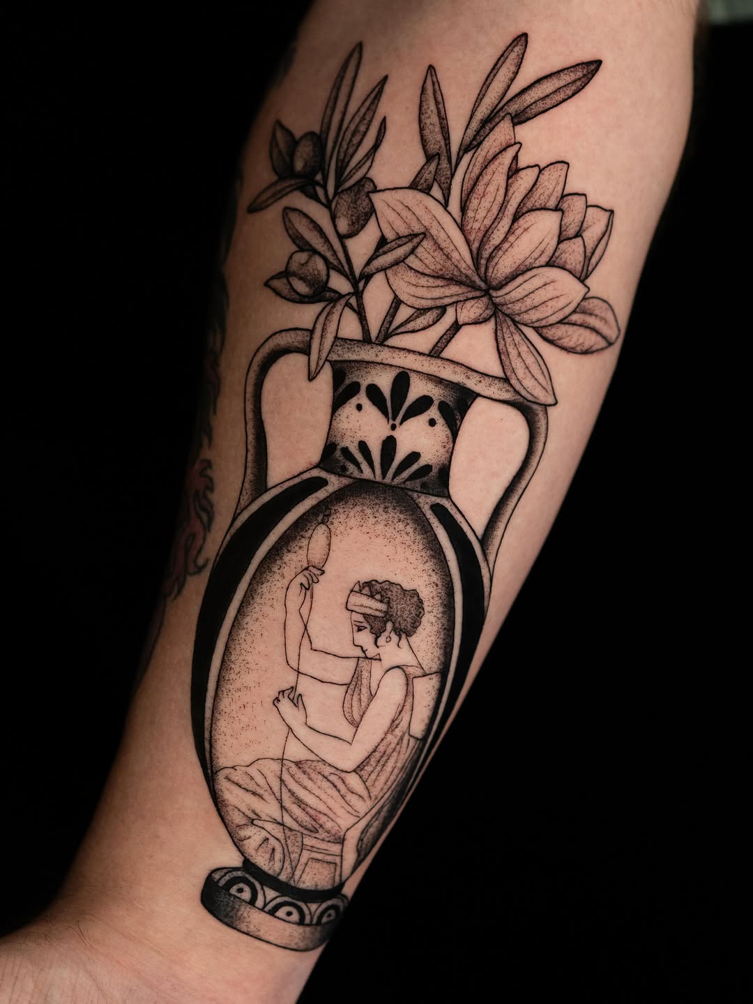 Tattoo by @ambergreytattoos — black_and_grey, chicano