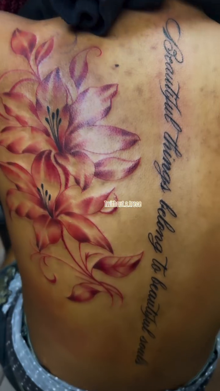 Tattoo by @1without.a.trece — illustrative, lettering_script