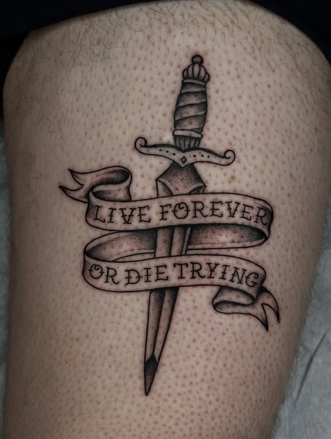 Tattoo by @dirty_funq — american_traditional, lettering_script