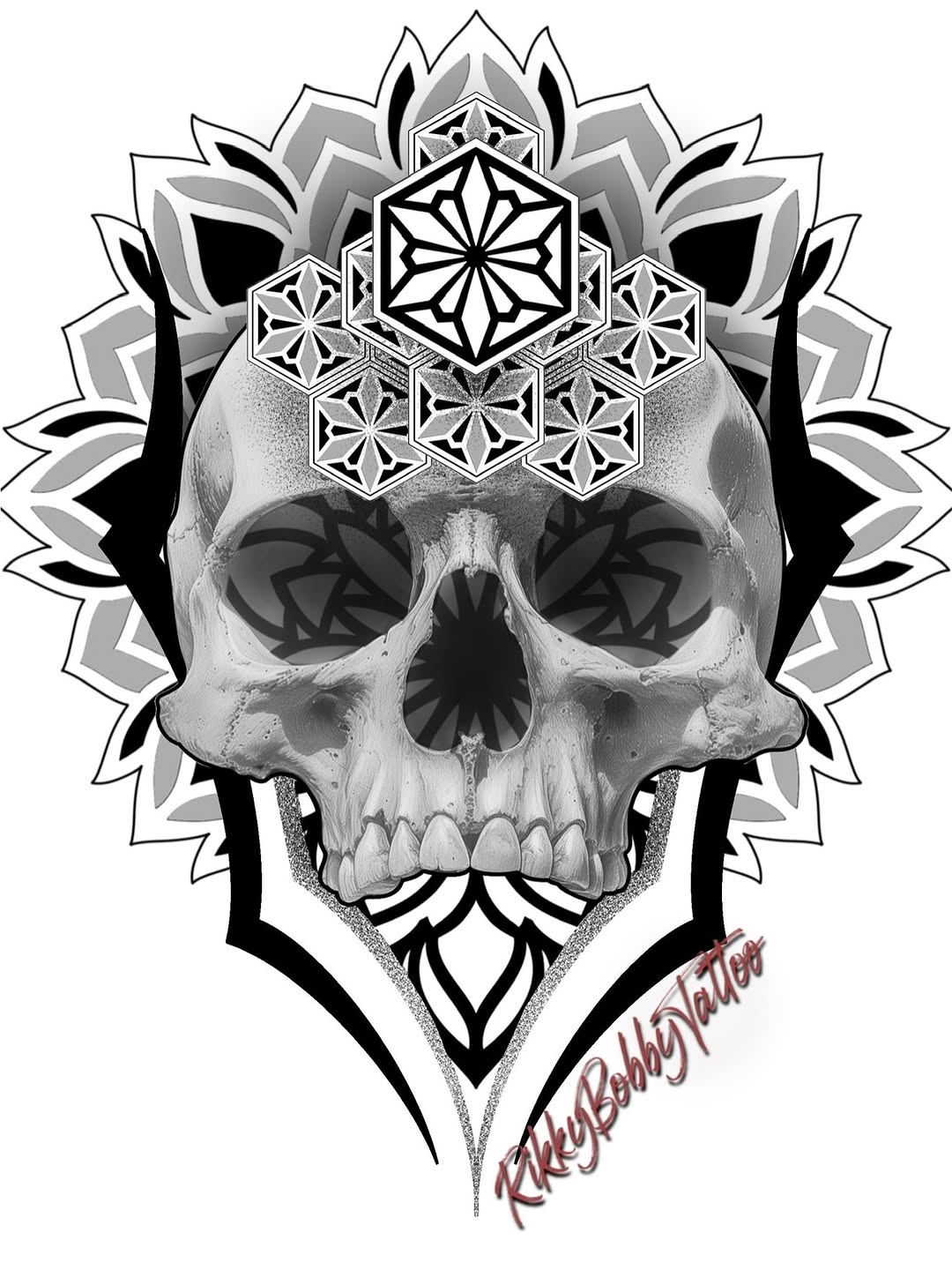Tattoo by @rikkybobbytattoo โ geometric, black_and_grey