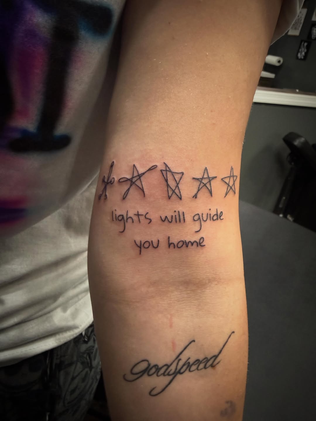Tattoo by @stabbyroseink — lettering_script, illustrative