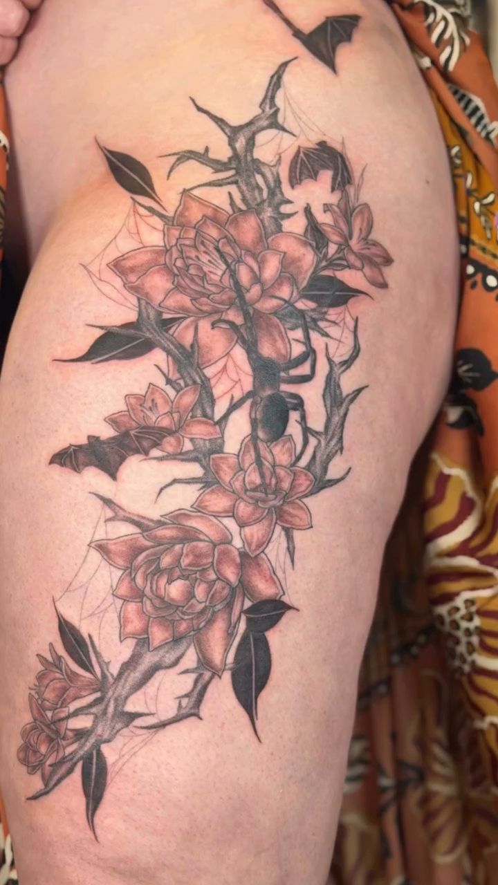 Tattoo by @rrred_honey_tattoo — illustrative, black_and_grey