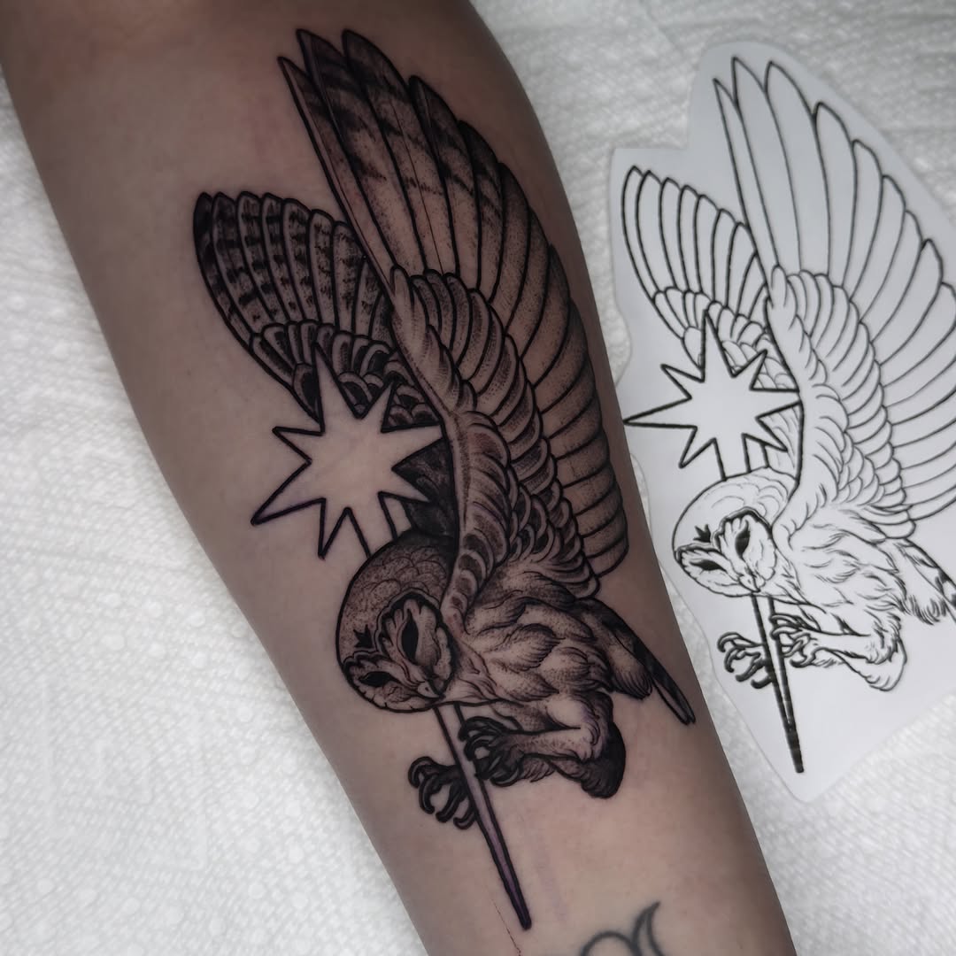 Tattoo by @goldenheartco_tattoos — illustrative, black_and_grey