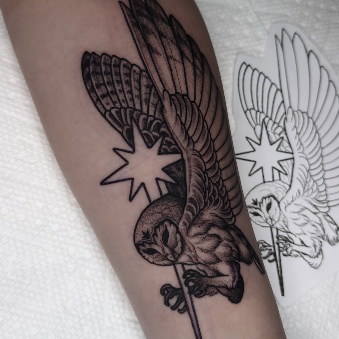 Tattoo by @goldenheartco_tattoos — illustrative, black_and_grey