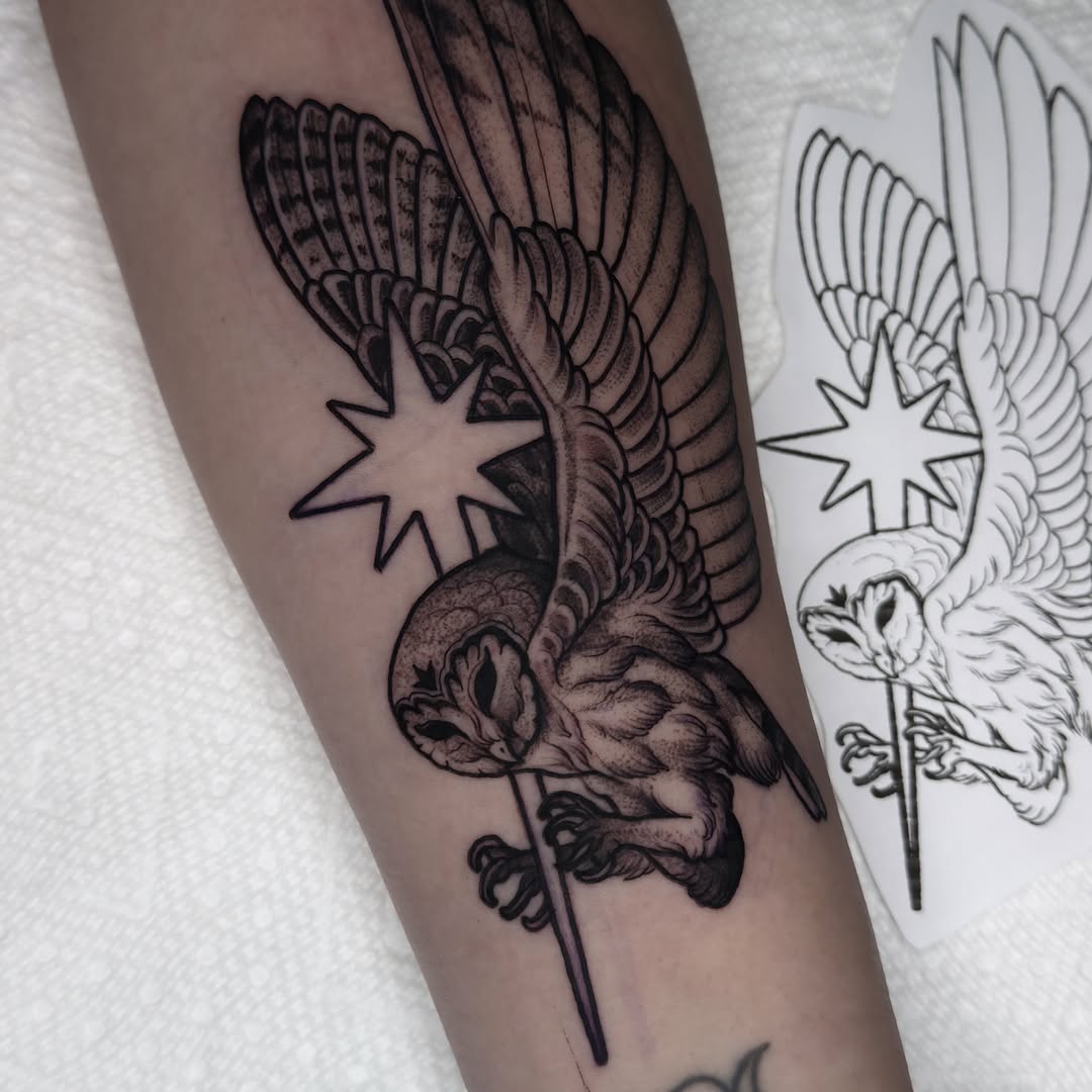 Tattoo by @goldenheartco_tattoos — illustrative, black_and_grey