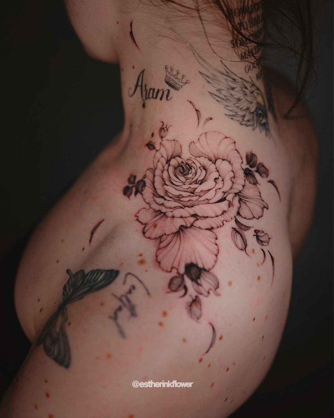 Tattoo by @estherinkflower — black_and_grey