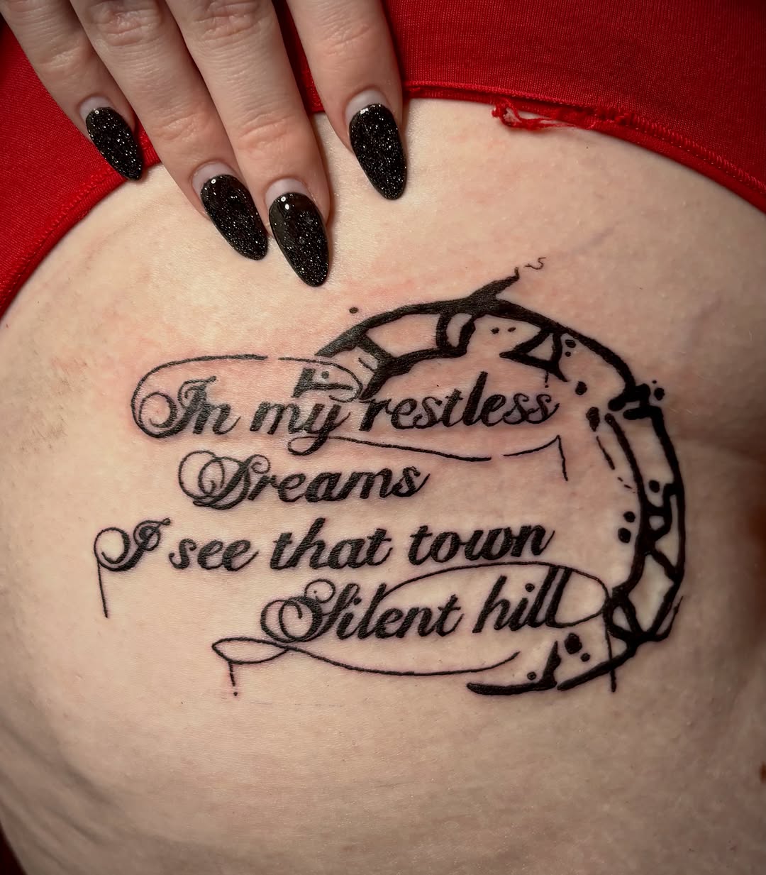 Tattoo by @itsrayneingink — lettering_script, illustrative