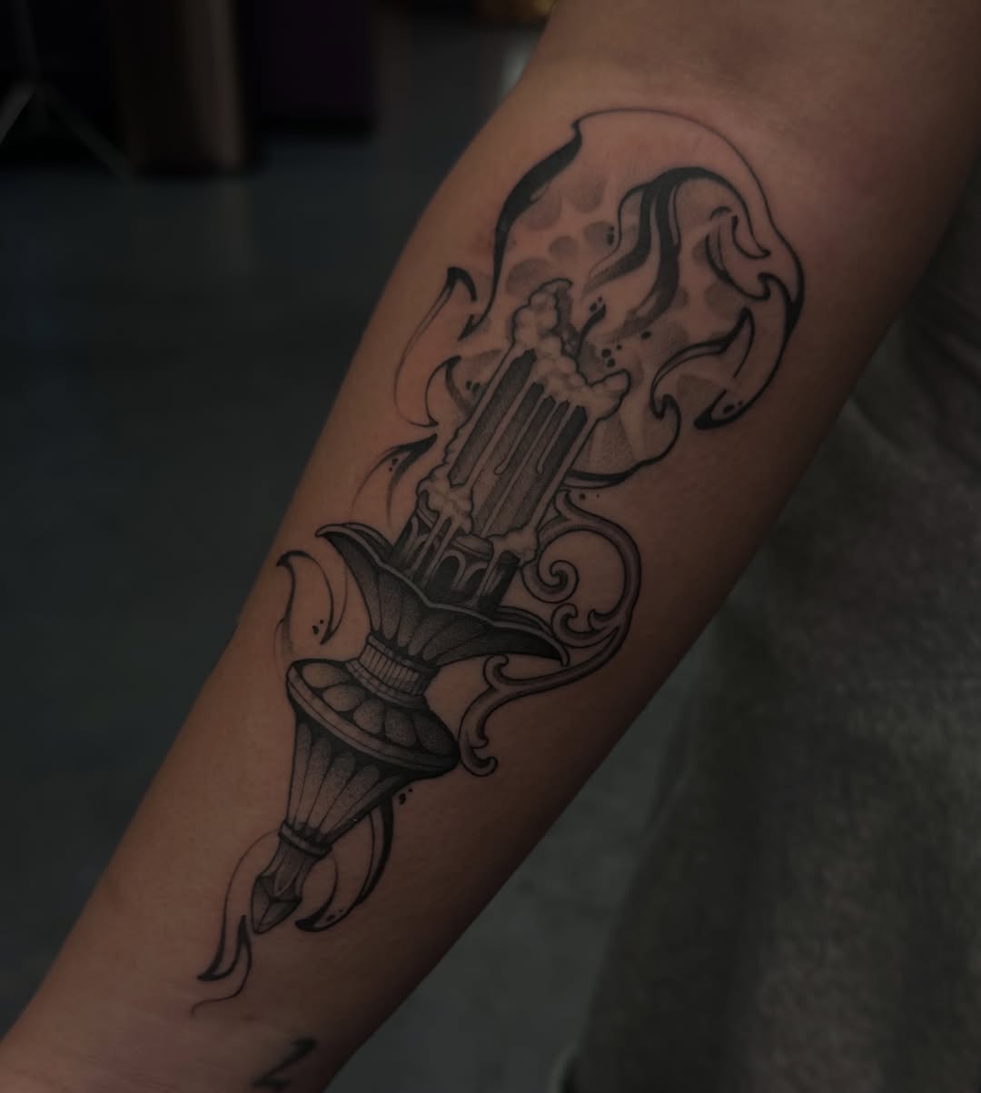 Tattoo by @shriekingpossum — black_and_grey, ornamental