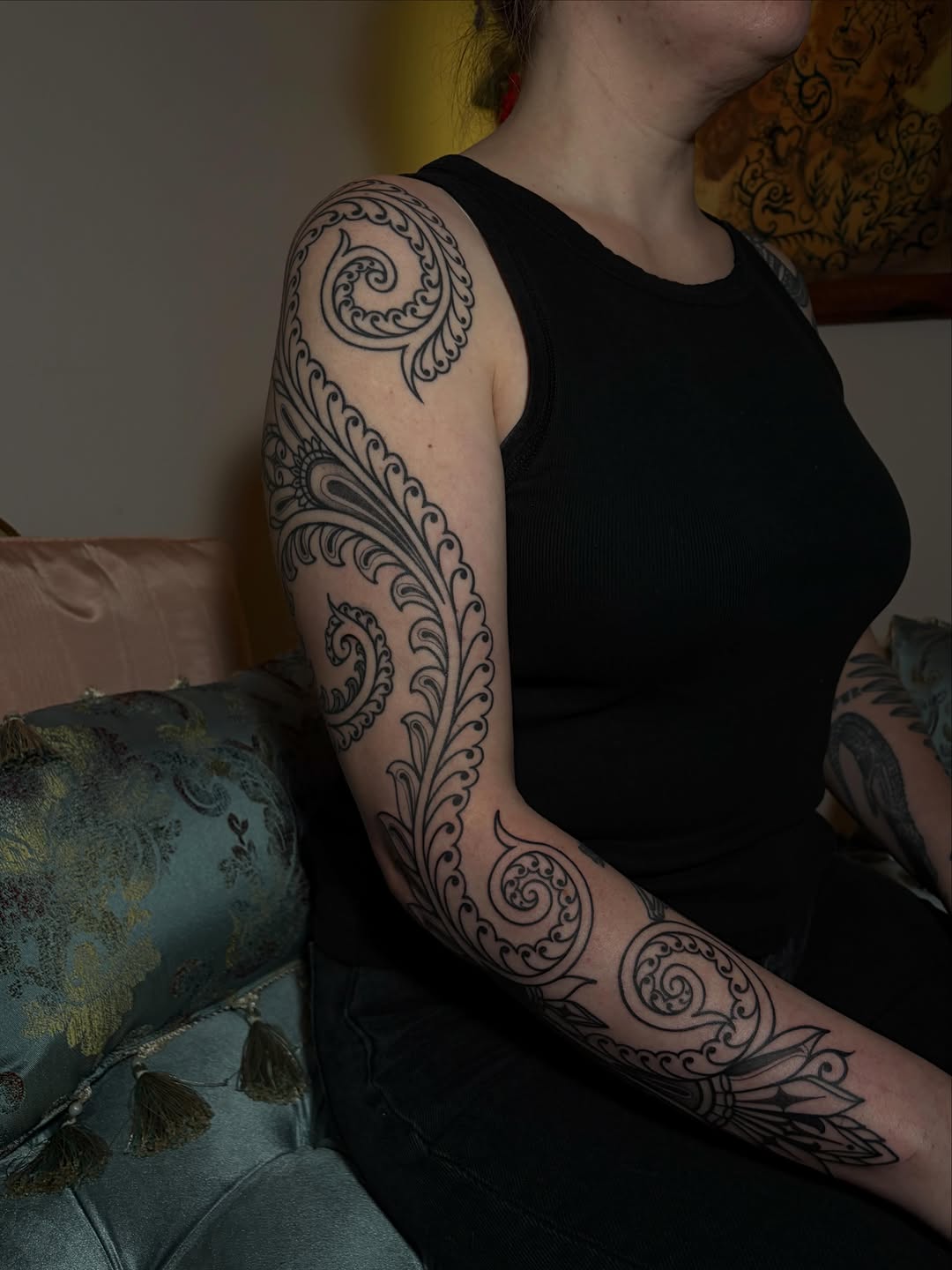 Tattoo by @feliine — ornamental, black_and_grey