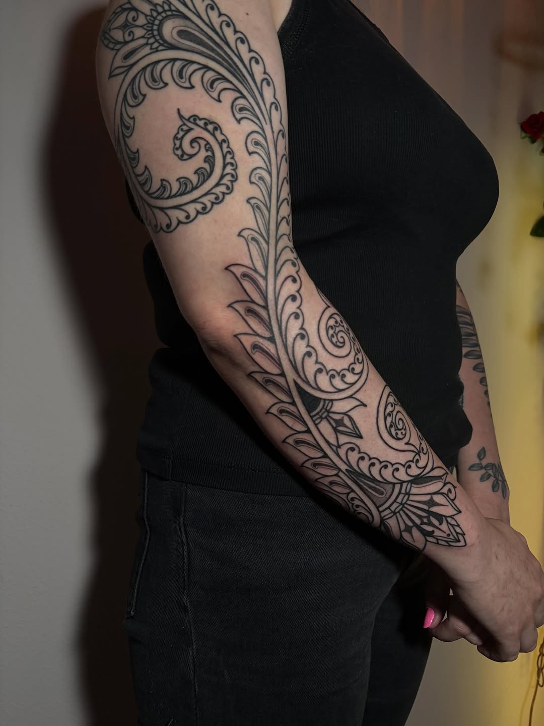 Tattoo by @feliine — ornamental, black_and_grey