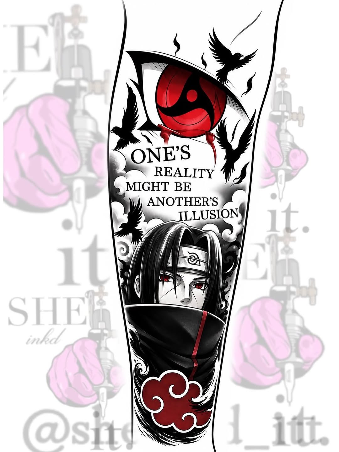 Tattoo by @sheinkd_itt โ anime, black_and_grey