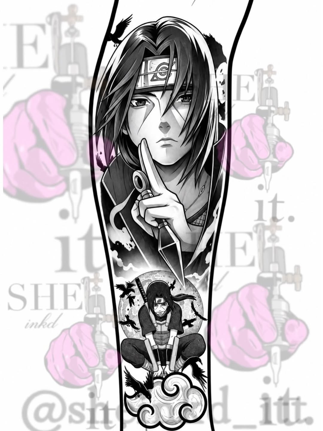 Tattoo by @sheinkd_itt โ anime, black_and_grey
