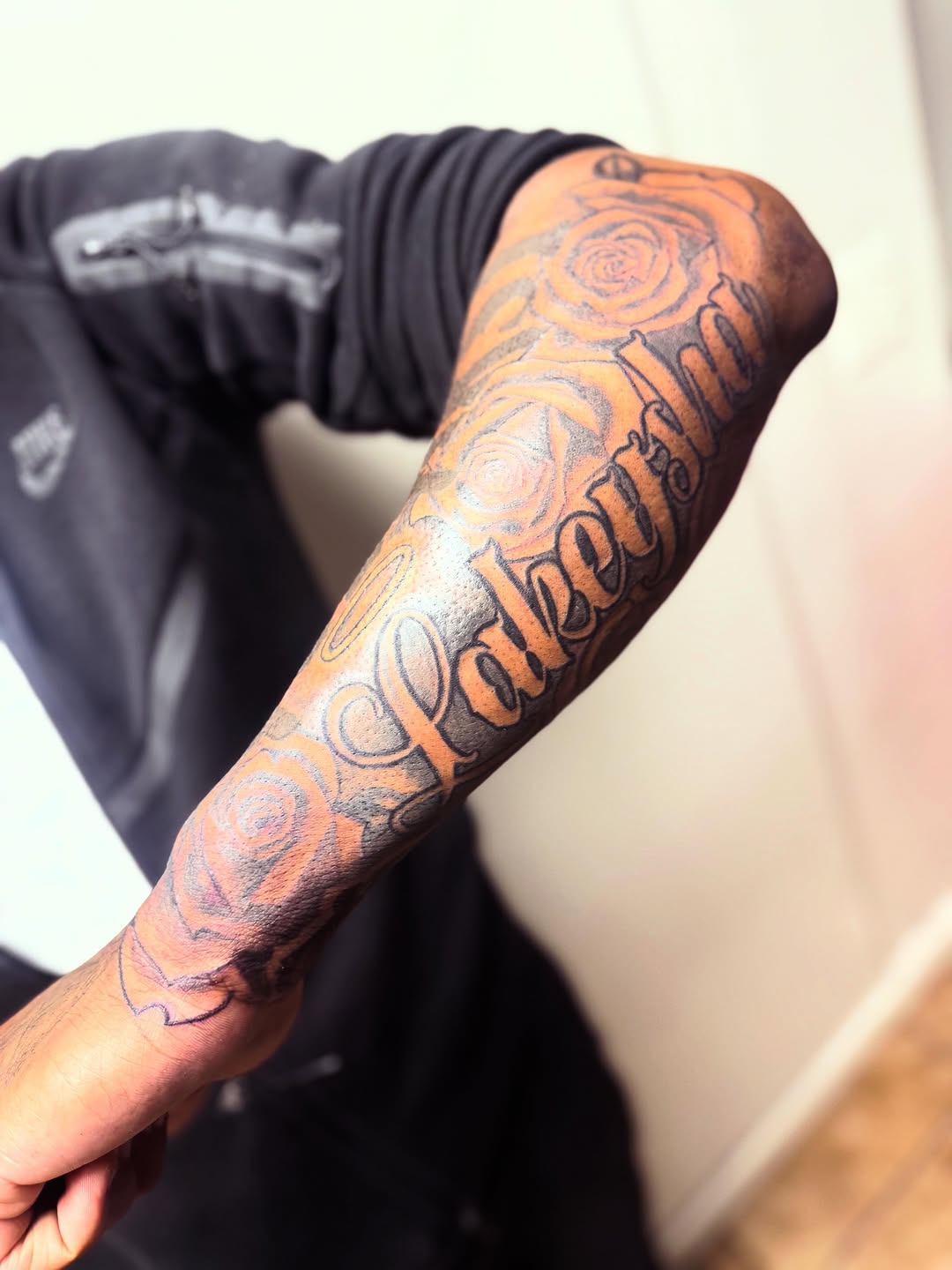 Tattoo by @fadeicewood β lettering_script, black_and_grey
